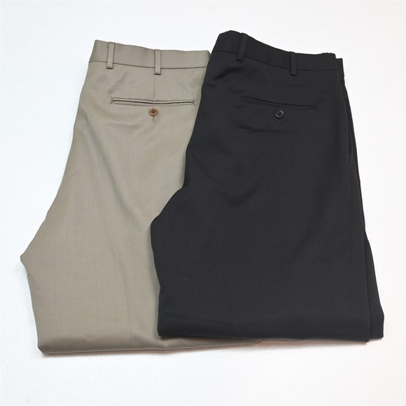 Lot 2 Brooks Brothers 36x30 Black Taupe Madison Pleated Full Cut Dress Pants